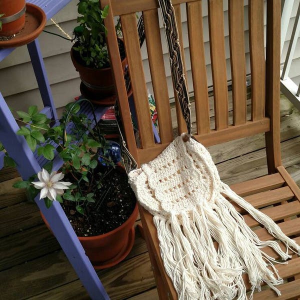 Cotton Fringed Boho Bag with Leather Strap in Cream