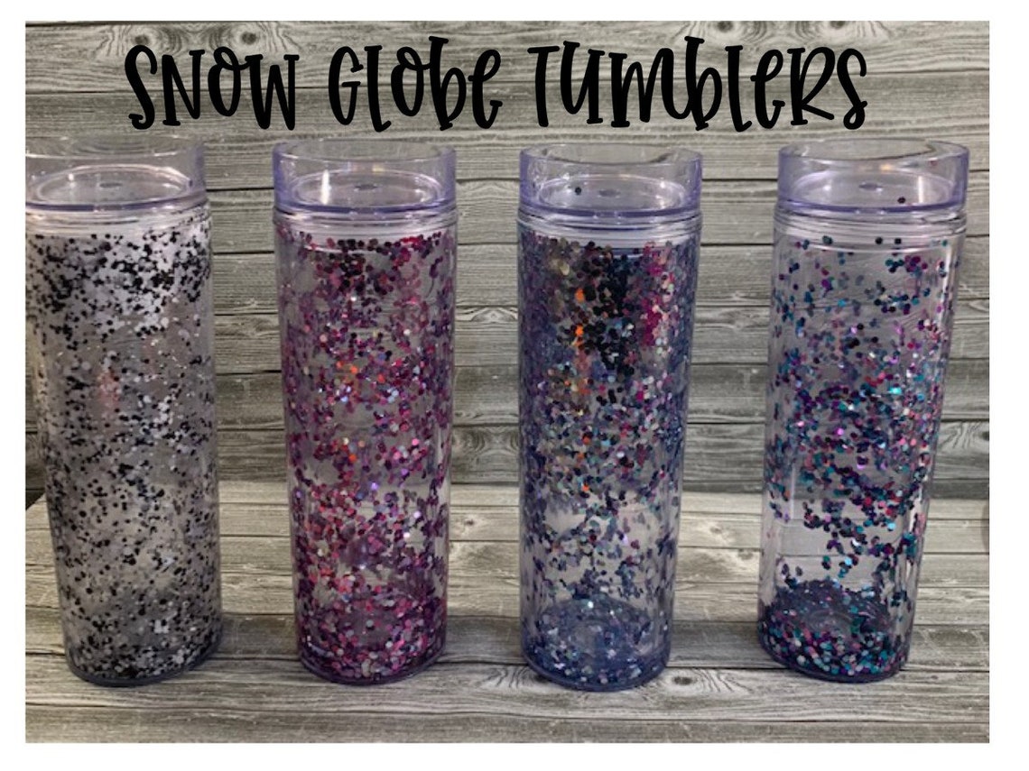 Snow Globe Tumbler Glitter in Skinny 16 fluid oz tumbler Etsy