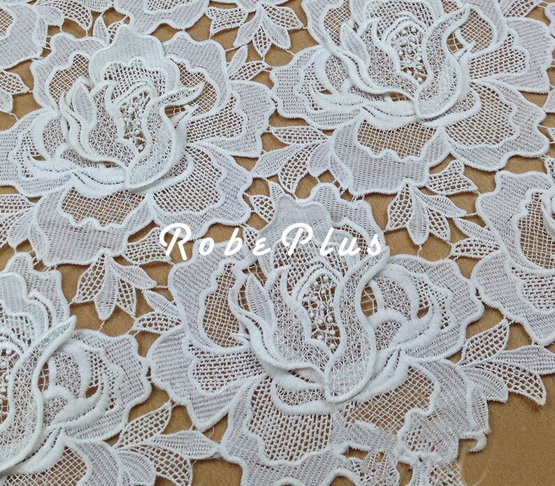 White lace fabric Floral white laceWhite Floral Applique Etsy