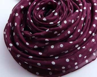 Red Silk Chiffon Scarf - Red Dot Printed Silk Scarf- Red Silk Chiffon Scarf with Small Polka Dot Print -2014-10