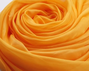 Yellow Silk Chiffon Scarf - Gold Mulberry Silk Chiffon -Goldenrod yellow Silk scarf-2014-6