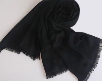 Large Wool Scarf - Black Wool Scarf - 80 Thread Count Wool Scarf - Solid Color Wool Scarf - BS201