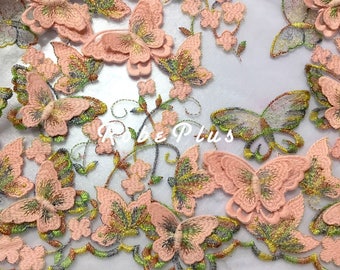 Dentelle Schiffli 3D - Dentelle Schiffli - Tissu en dentelle applique florale 3D - Dentelle brodée florale avec applique florale 3D - dentelle tulle 3D - L211P