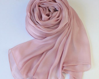 Rosy Brown Silk Scarf - Dark Salmon Silk Chiffon Scarf - AS20