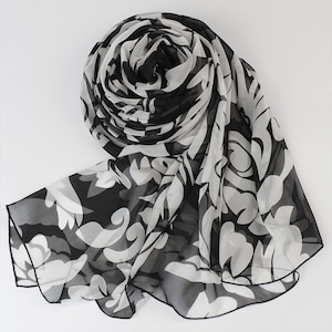 Black and White Silk Chiffon Scarf - Oversize Silk Scarf - Oversize  Abstract Painting Silk Scarf - AS2017-C