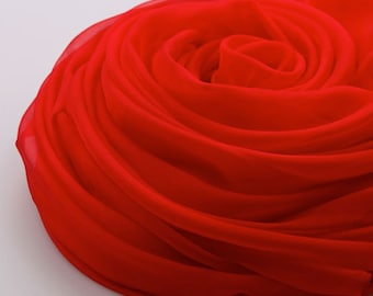 Red Silk Scarf - True Red Silk Scarf - Bright Red Silk Chiffon Scarf - AS S-19