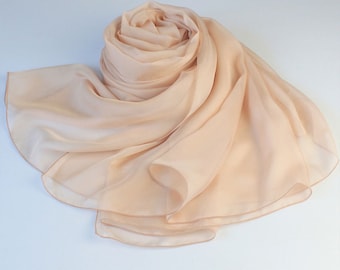 Peach Puff Silk Scarf - Navajo White Mulberry Silk Chiffon Scarf - AS2