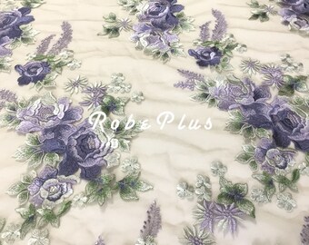 Floral Schiffli Lace - Tulle Embroider Lace - Floral Embroidered Tulle Lace Fabric - Multi-color Tulle Lace Fabric -Schiffli Lace - L172