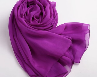 Purple Silk Scarf - Purple Silk Chiffon Scarf  - Purple Silk Handkerchief - AS2015-24