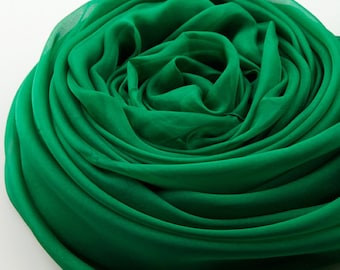 Green Silk Chiffon Scarf - Emerald Green Silk Scarf - Green Mulberry Silk Chiffon Scarf-2014-3