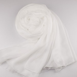 White Silk Scarf - White Mulberry Silk Chiffon Scarf - AS9