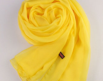 Yellow Silk Scarf - Yellow Mulberry Silk Chiffon Scarf - AS8