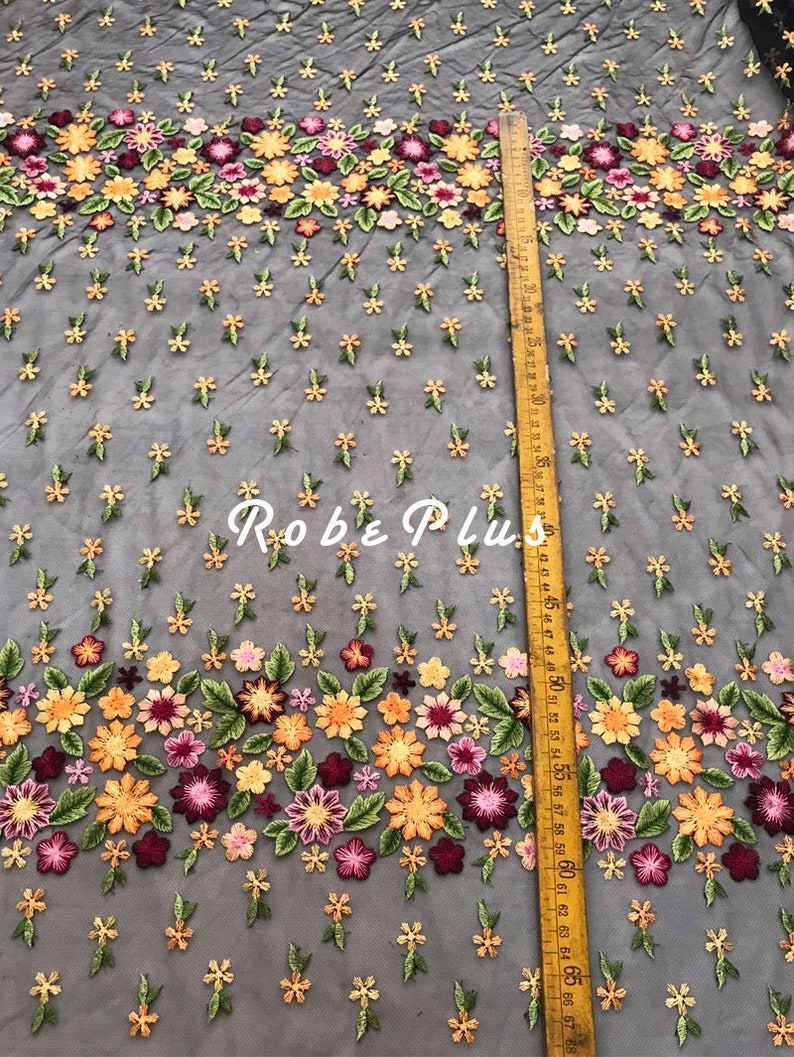 Floral Embroidered Tulle Lace L332 Multi-color Embroidered Tulle Lace Fabric Schiffli Lace Tulle Embroidered Lace Floral Lace
