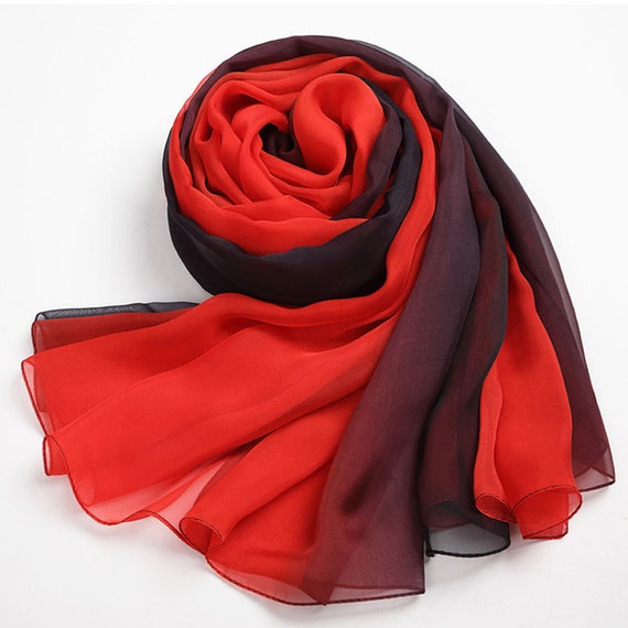 Long Silk Chiffon Scarf Gradient Color Black and Red SCH011 Long Silk Chiffon Scarf Gradient Color Black and Red SCH011