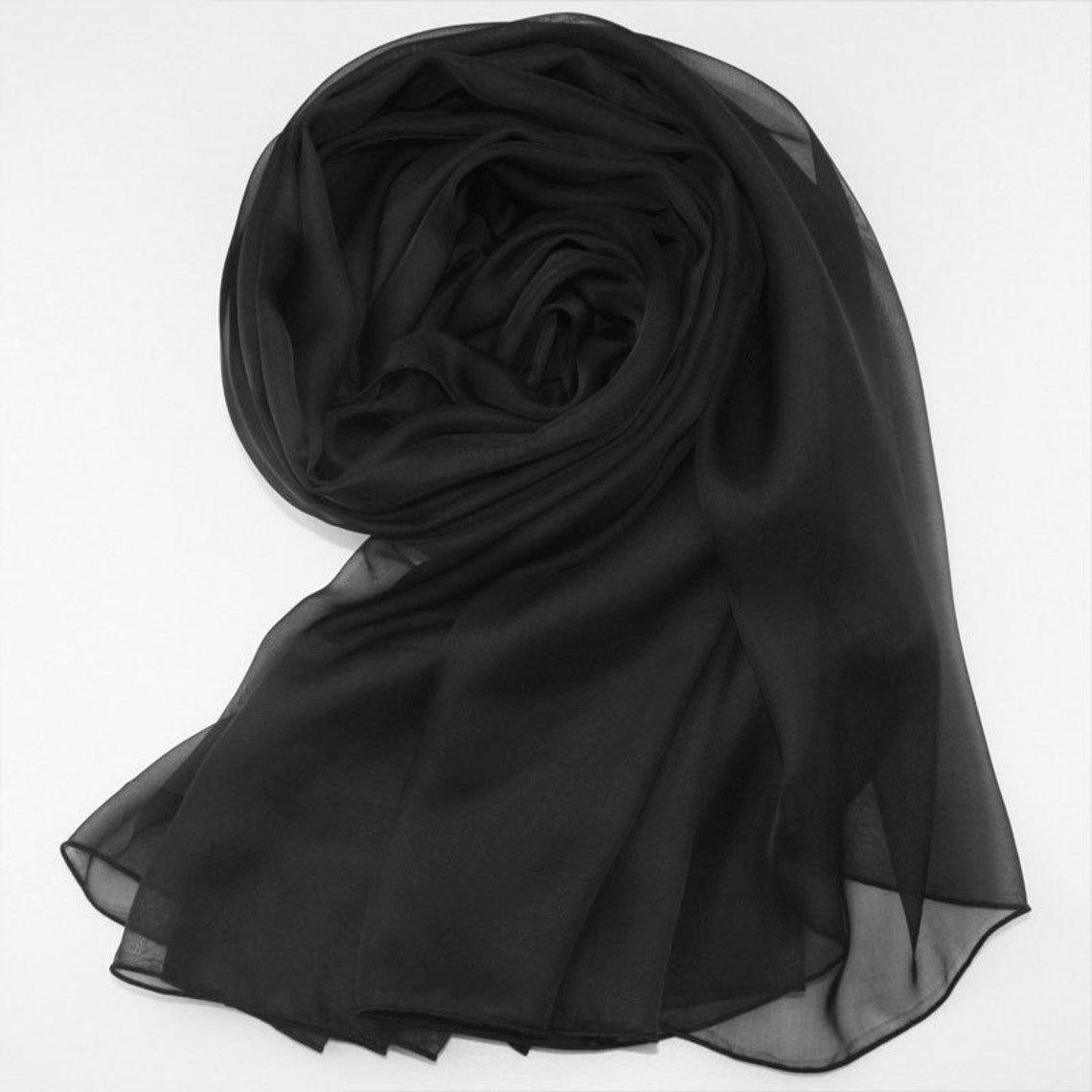 Black Silk Scarf Pure Black Silk Chiffon Scarf AS3 Etsy