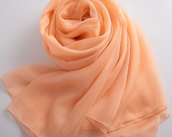 Light Salmon Silk Chiffon Scarf - Pale Orange Mulberry Silk Scarf  - AS2015-36