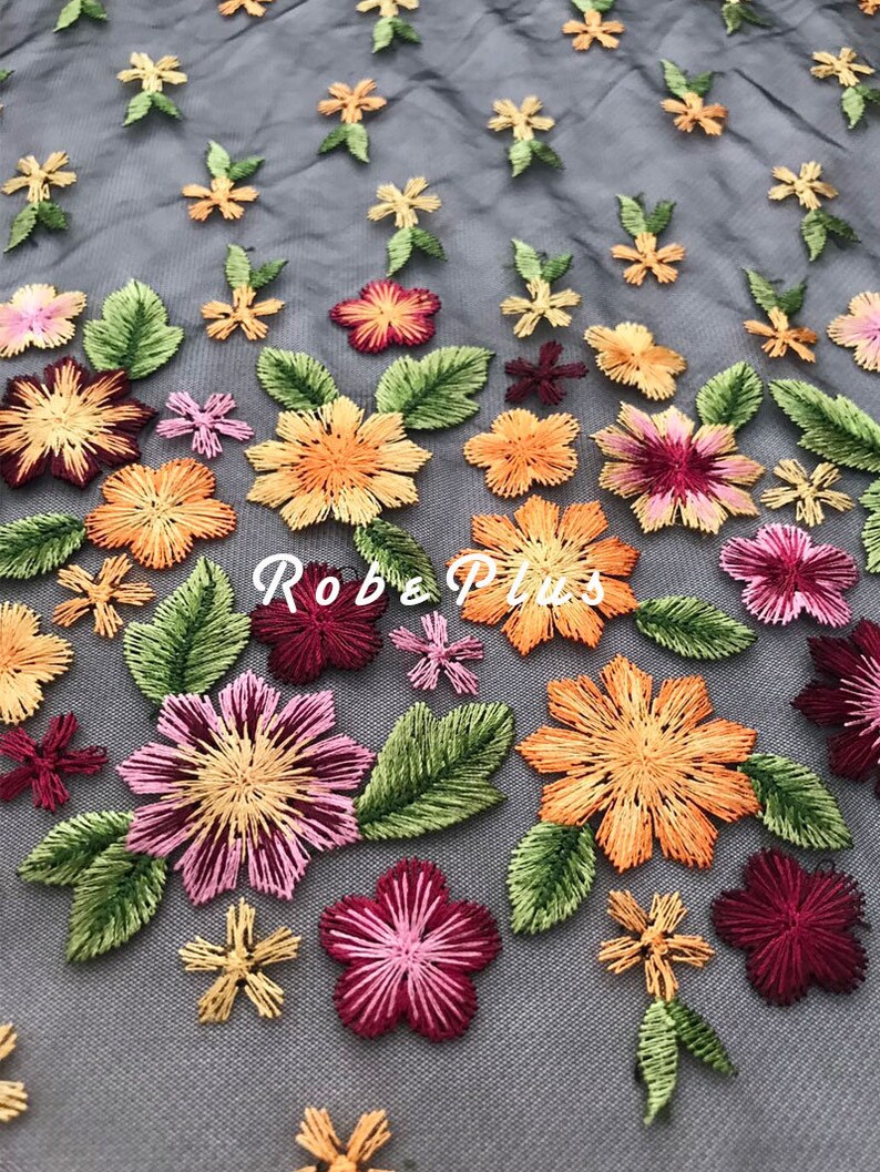 Floral Embroidered Tulle Lace L332 Multi-color Embroidered Tulle Lace Fabric Schiffli Lace Tulle Embroidered Lace Floral Lace