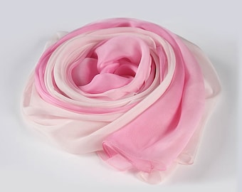 Pink Silk Scarf - Gradient Color Scarf - Light Pink to Bright Pink Gradient Scarf - AS206-4