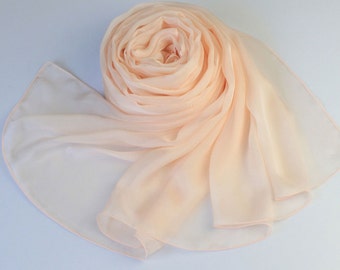 Bisque Silk Scarf - Peach Puff Mulberry Silk Chiffon Scarf - AS22