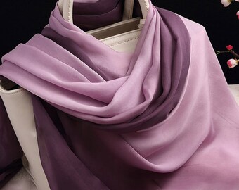 Purple Silk Scarf - Gradient Purple Color Scarf - Purple Gradient Scarf - AS2020-14