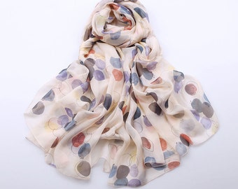 Foulard en mousseline de soie avec imprimé à pois coloré - Foulard en soie imprimé à pois colorés - AS2015-60
