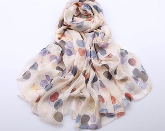 Silk Chiffon Scarf with Colorful Polka Dot Print - Colorful Dot Printed Silk Scarf - AS2015-60