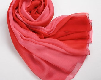 Long Silk Chiffon Scarf Gradient Color Black and Red SCH011 