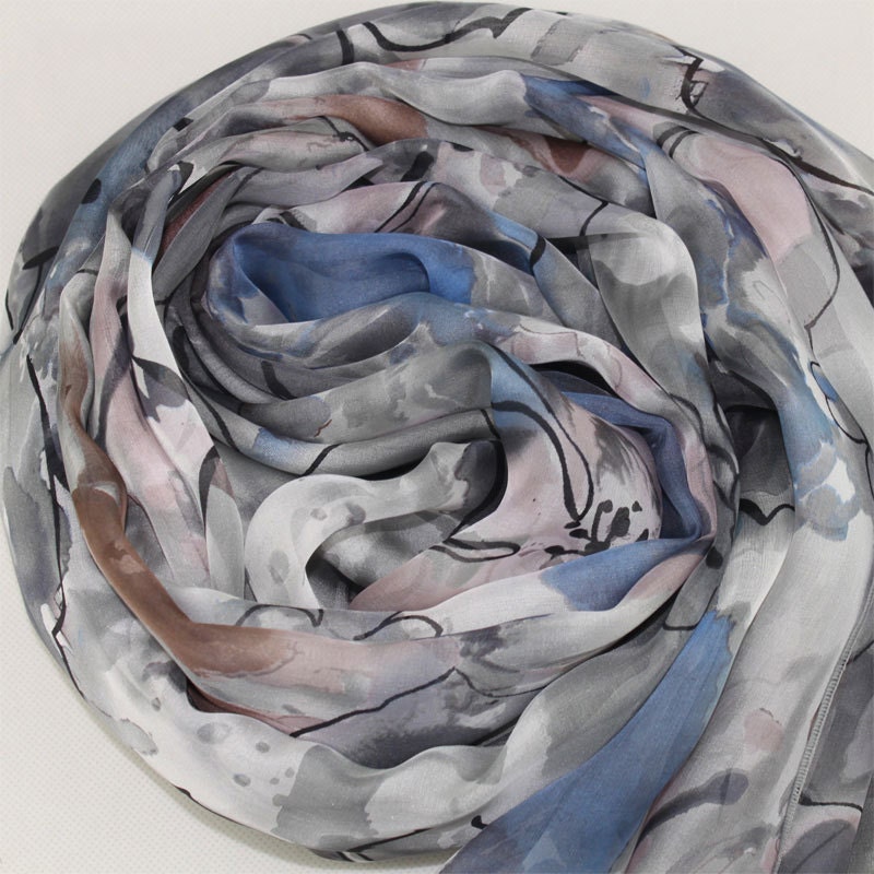 Gray Floral Silk Scarf Floral Grey Silk Scarf Grey Silk - Etsy