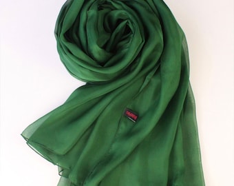 Dark Green Silk Scarf - Dark Forest Green Silk Chiffon Scarf - AS4