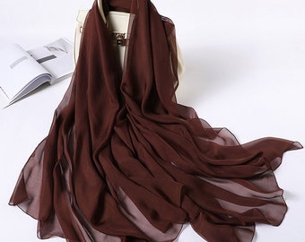Saddle Brown Silk Chiffon Scarf -Saddle Brown Silk Chiffon Scarf - Brown Silk Scarf - AS2020-3