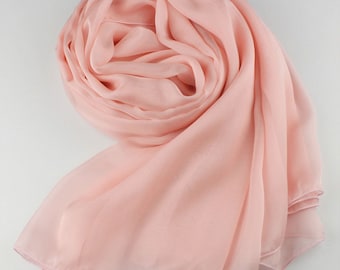 Light Pink Silk Scarf - Misty Rose Mulberry Silk Chiffon Scarf - AS1