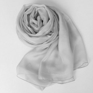 Light Gray Silk Scarf - Light Grey Mulberry Silk Chiffon Scarf - AS5