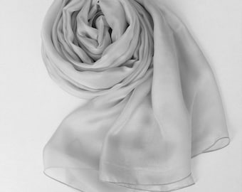 Écharpe en soie gris clair - Écharpe en mousseline de soie mûrier gris clair - AS5