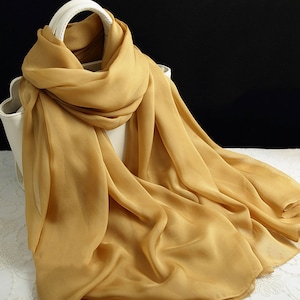 Gold Silk Scarf - Goldenrod Mulberry Silk Chiffon Scarf - Goldenrod Silk Scarf - AS2018-L