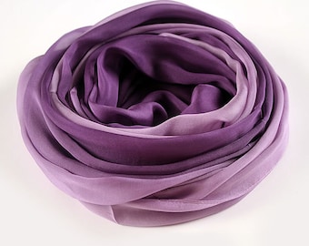 Foulard en soie violette - Foulard en soie pourpre - Foulard couleur dégradée - Foulard Violet à Violet Gradient - AS206-5