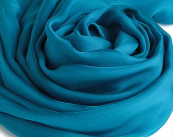 Dark Cyan Silk Scarf - Teal Mulberry Silk Chiffon Scarf - AS25
