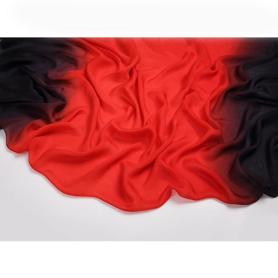 Long Silk Chiffon Scarf Gradient Color Black and Red SCH011 Long Silk Chiffon Scarf Gradient Color Black and Red SCH011