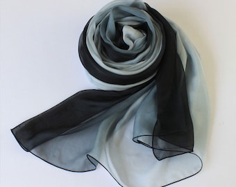 Foulard en soie couleur dégradé noir et gris - Foulard en mousseline de soie noir et gris - AS51