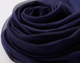 Dark Blue Silk Chiffon Scarf -Blue Silk Chiffon Scarf - AS S-18