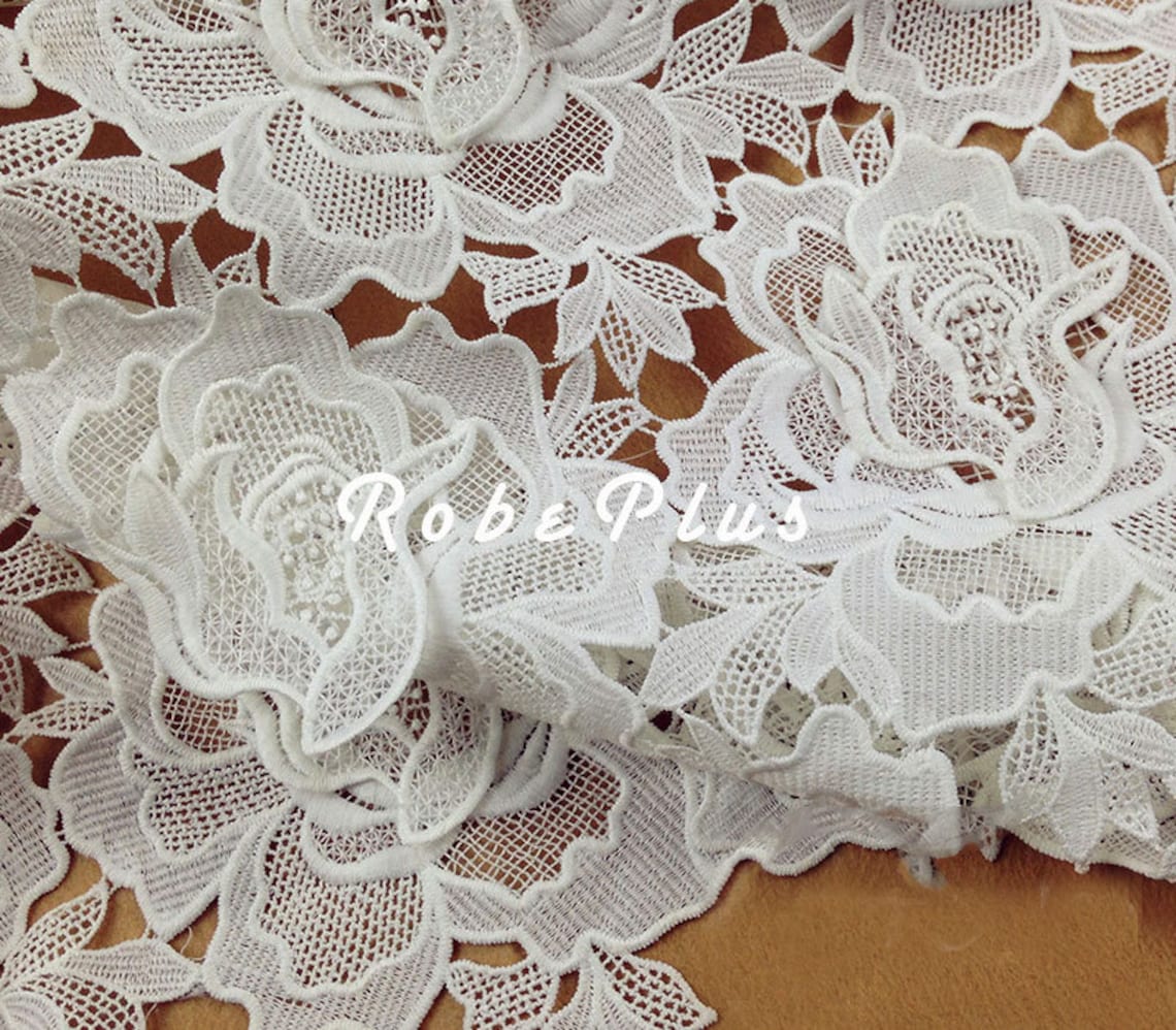White lace fabric Floral white laceWhite Floral Applique Etsy