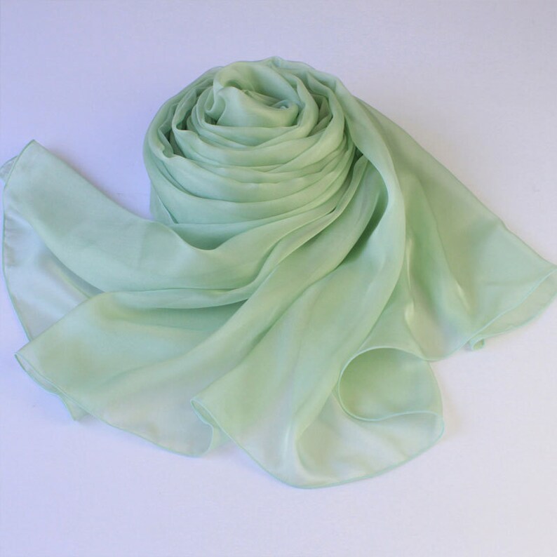 Mint Green Silk Scarf Medium Sea Green Mulberry Silk Chiffon Scarf AS21