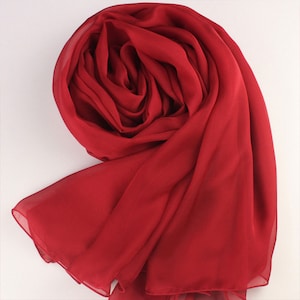 Dark Red Silk Scarf - Maroon Silk Chiffon Scarf - AS18