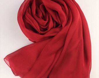 Dark Red Silk Scarf - Maroon Silk Chiffon Scarf - AS18