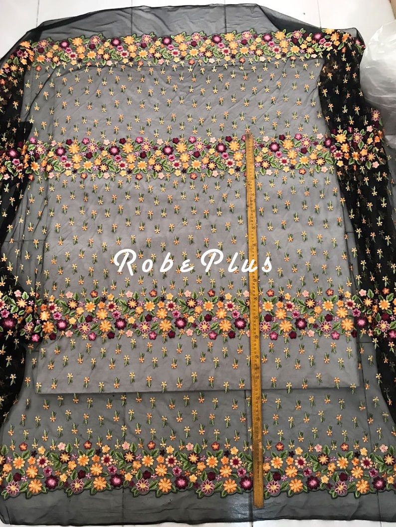 Floral Embroidered Tulle Lace L332 Multi-color Embroidered Tulle Lace Fabric Schiffli Lace Tulle Embroidered Lace Floral Lace