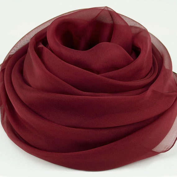 Dark Red Silk Chiffon Scarf Maroon Silk Chiffon Scarf Etsy