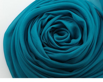 Foulard en mousseline de soie bleue - Foulard en mousseline de soie bleu paon - 2014-1