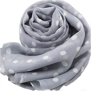 Gray Silk Scarf - Grey Silk Scarf with Dot Print - Polka Dot Printed Gray Silk Scarf - AS 2015-72
