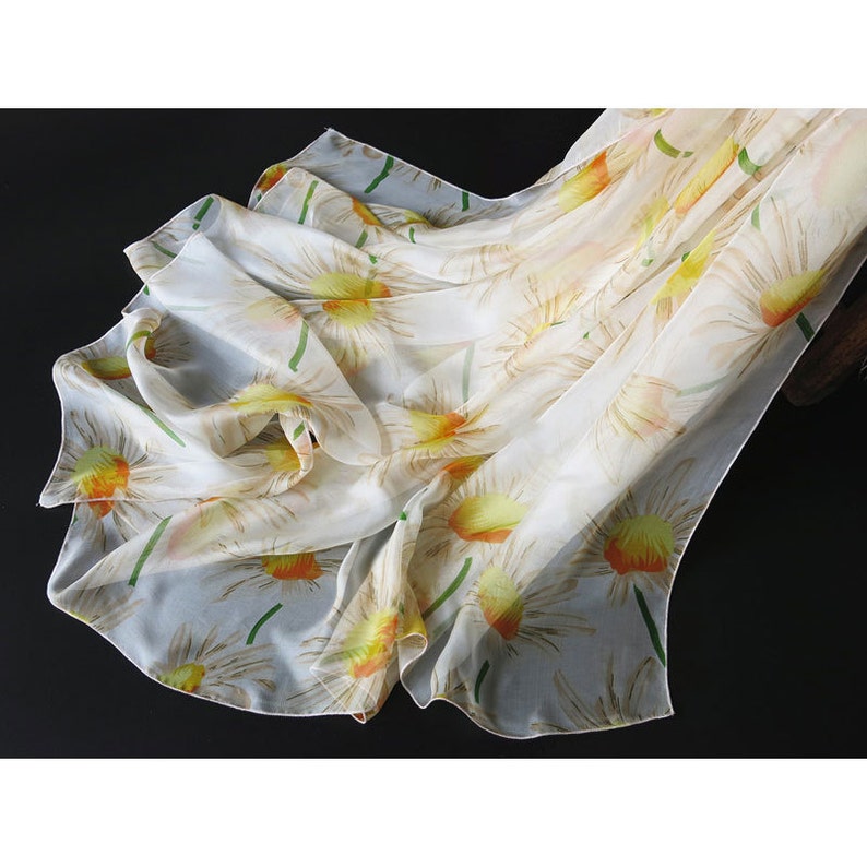 Floral Printed Silk Chiffon Scarf Silk Scarf With Yellow Etsy