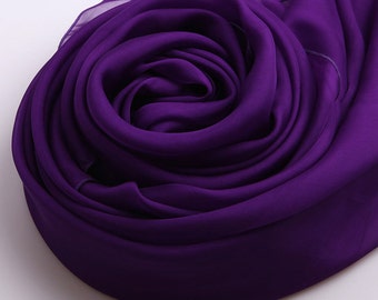 Purple Silk Chiffon Scarf - Purple Mulberry Silk Chiffon Scarf-2014-4