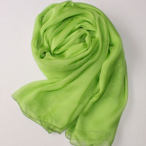 Lime Green Silk Scarf - Chartreuse Mulberry Silk Chiffon Scarf - AS7